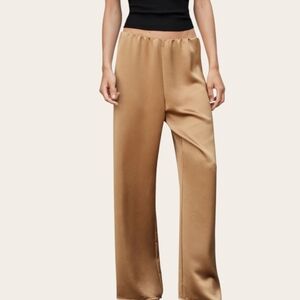 Mango Satin Finish Elastic Waist Pants Sand Gold Small NWT